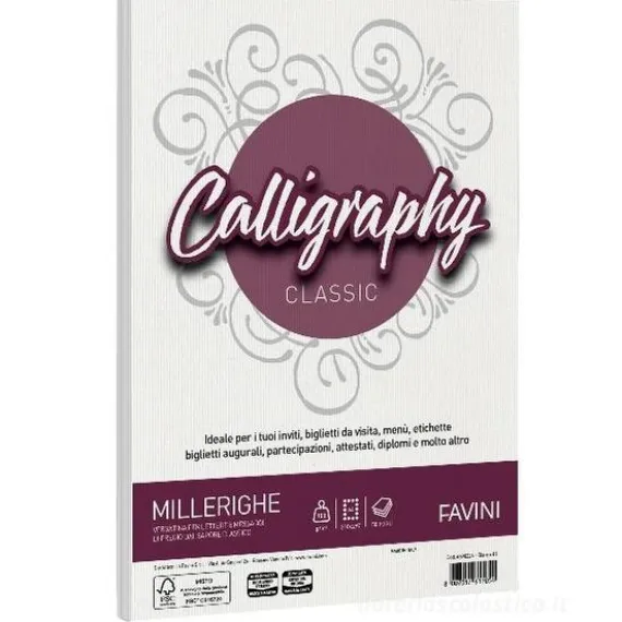 Album 50 fogli bianchi ruvidi formato A4 100 gr Calligraphy Millerighe
