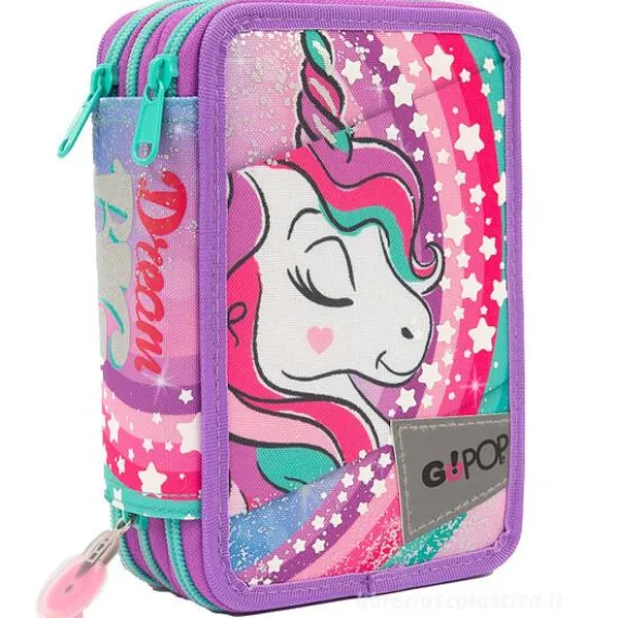 Astuccio completo triplo scomparto GoPop Unicorn