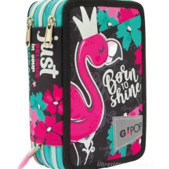 Astuccio completo triplo scomparto GoPop Flamingo