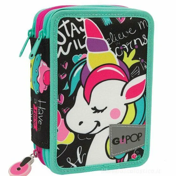 Astuccio completo triplo scomparto GoPop Unicorno
