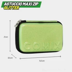 Astuccio corredo Maxi Zip Comix Glitter Verde