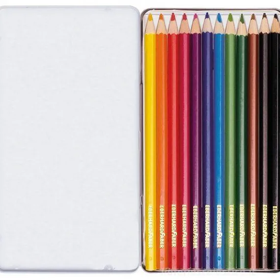 Astuccio in metallo con 12 matite colorate esagonali