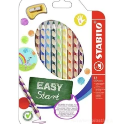 Astuccio 12 matite colorate ergonomiche per mancini Easy Start con temperino