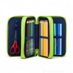 Astuccio Maxi scuola 3 ZIP triplo scomparto Ergobag materiale riciclato Front Runbear blu (01292-90352-10)