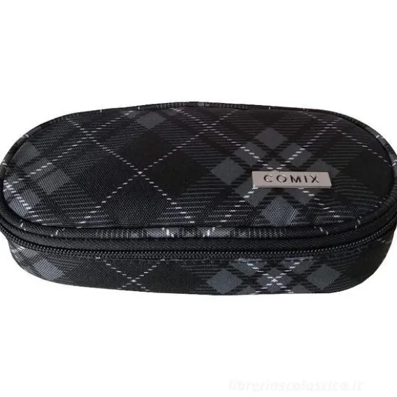 Astuccio ovale organizzato Comix All Over. Tartan nero