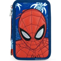Astuccio Spiderman organizzato 3zip Cerdà Scuole elementari e medie con Patch PU e Tirazip Ragno