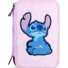 Astuccio Stich organizzato 3zip Scuole elementari e medie Rosa Effetto Peluche con Patch Gommata e Tirazip Ananas
