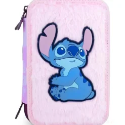 Astuccio Stich organizzato 3zip Scuole elementari e medie Rosa Effetto Peluche con Patch Gommata e Tirazip Ananas