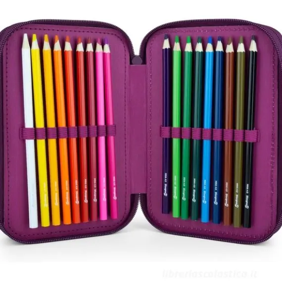 Astuccio Stich organizzato 3zip Scuole elementari e medie Rosa Effetto Peluche con Patch Gommata e Tirazip Ananas