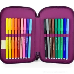 Astuccio Stich organizzato 3zip Scuole elementari e medie Rosa Effetto Peluche con Patch Gommata e Tirazip Ananas