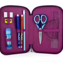 Astuccio Stich organizzato 3zip Scuole elementari e medie Rosa Effetto Peluche con Patch Gommata e Tirazip Ananas