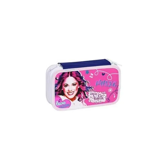 Astuccio triplo scomparto Violetta Disney completo con 43 pezzi