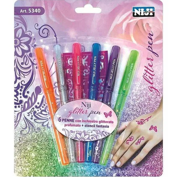 Blister 6 penne con inchiostro glitterato e profumato
