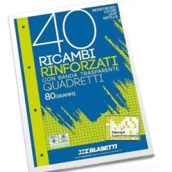Blocco 40 fogli ricambio rinforzati per quaderni ad anelli A4 righe Q