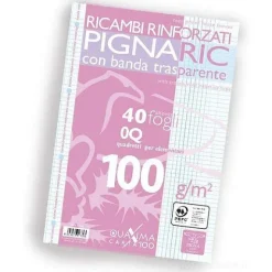 Blocco 40 fogli ricambio rinforzati A4 PignaRic a quadretti 0Q 5 mm
