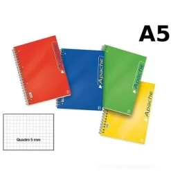 Blocco spiralato formato A5 quadretti 5 mm Apache (colori assortiti)