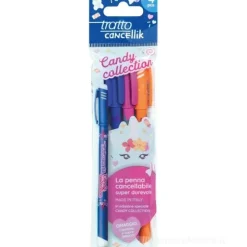 Busta 4 penne cancellabili Tratto Cancellik Candy Collection con gomma a cuore assortita