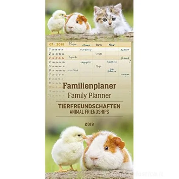 Calendario 2019 Family Planner Animal Friendships 21x45 cm
