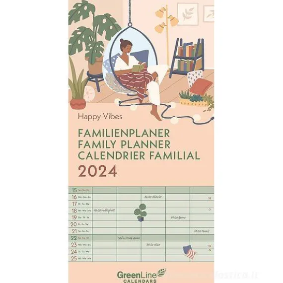 Calendario Family Planner 2024 GreenLine Happy Vibes cm 22x45