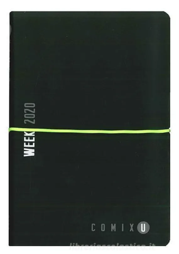 Comix U Week 2020. Agenda 12 mesi medium. Nero elastico giallo