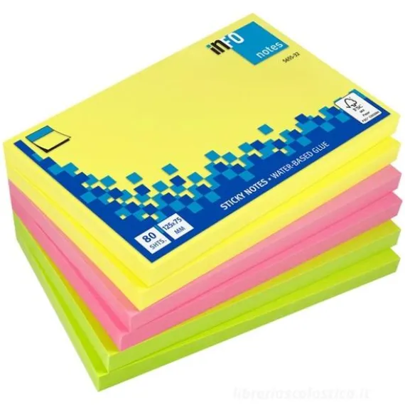 Confezione 6 blocchetti da 100 notes adesivi colorati mm 125x75
