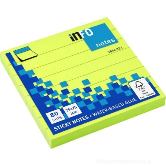 Confezione 12 blocchetti da 80 notes adesivi verde fluo a righe mm 75x75