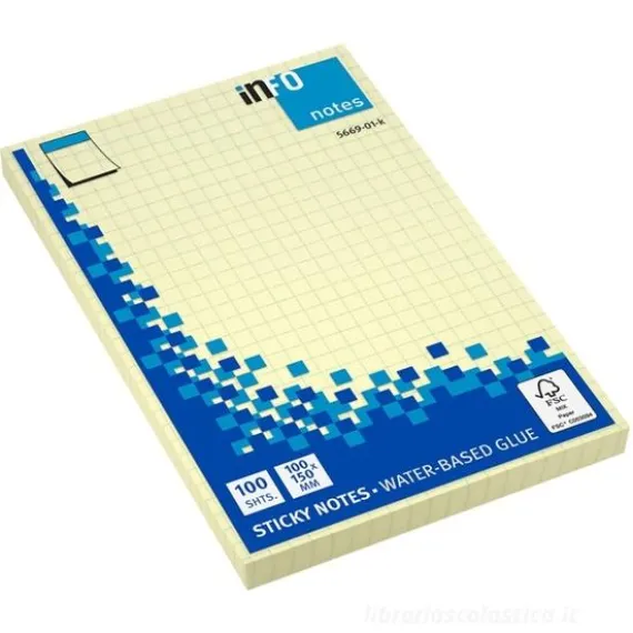 Confezione 12 blocchetti da 100 notes adesivi gialli a quadretti mm 100x150