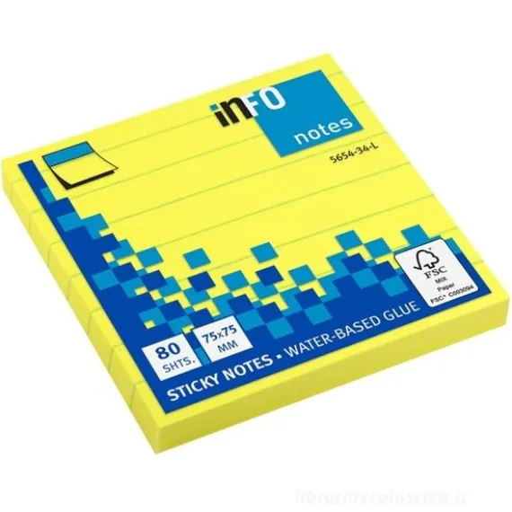 Confezione 12 blocchetti da 80 notes adesivi giallo fluo a righe mm 75x75