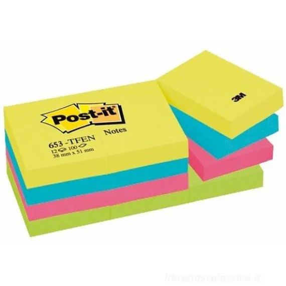 Confezione 12 blocchetti notes adesivi colorati Post-It mm 38x51