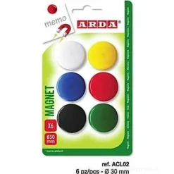 Confezione 6 bottoni magnetici per lavagne 30 mm
