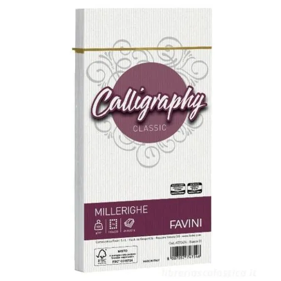 Confezione 25 buste Calligraphy Millerighe cm 11x22 gr 100 colore bianco