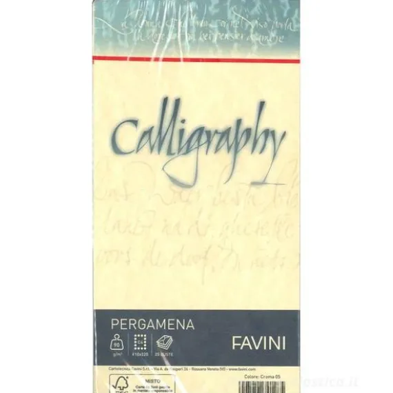 Confezione 25 buste carta pergamena Calligraphy cm 11x22 gr 90 colore crema