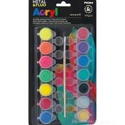 Confezione 14 colori acrilici metal e fluo con pennello
