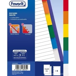 Confezione divisori colorati in polipropilene 6 tacche formato A5