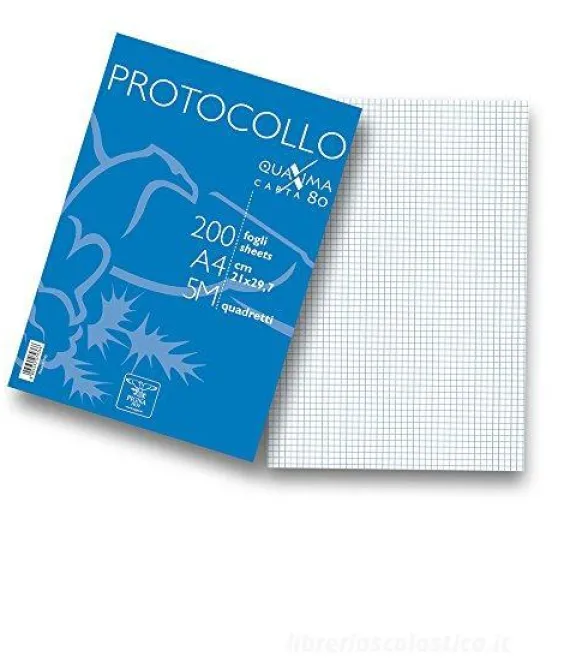 Confezione 200 fogli protocollo 80 grammi a quadretti 5 mm