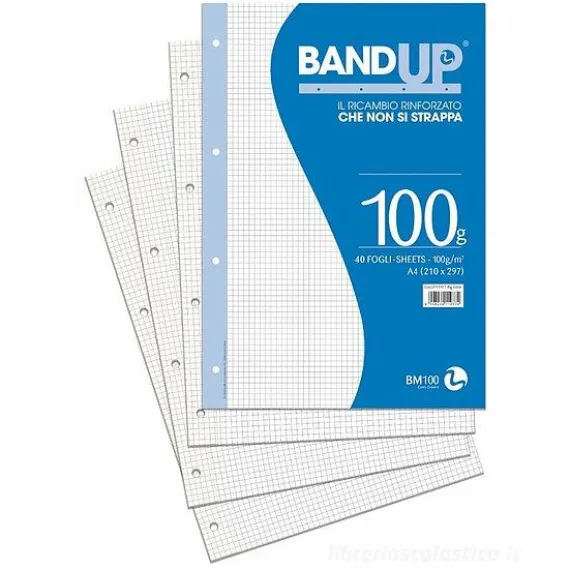 Confezione 40 fogli ricambio rinforzati A4 BandUp 100 grammi a quadretti 4 mm