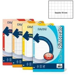 Confezione 40 fogli ricambio rinforzati per quaderni ad anelli A4 quadretti 10mm