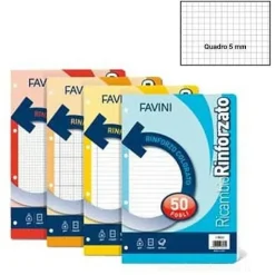 Confezione 40 fogli ricambio rinforzati per quaderni ad anelli A4 quadretti 5mm