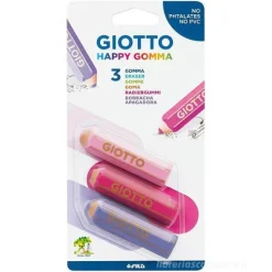 Confezione 3 gomme per cancellare Giotto Happy (colori assortiti)