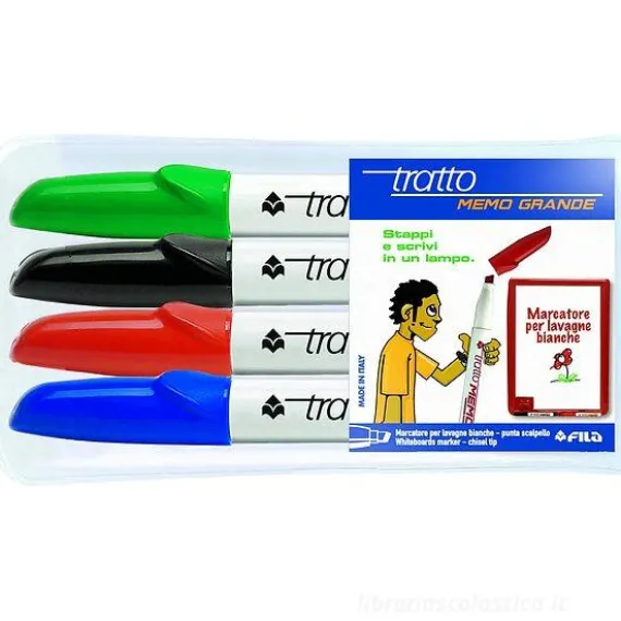 Confezione 4 marcatori colorati per lavagna Tratto Memo punta grande