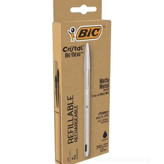 Confezione 1 penna a sfera ricaricabile e 2 refill Bic Cristal Re New colore blu