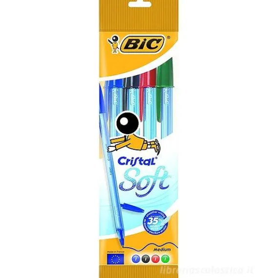 Confezione 4 penne a sfera Bic Cristal Soft colori assortiti