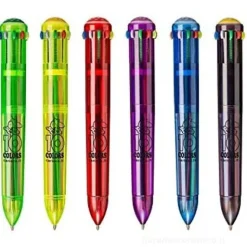 Confezione 12 penne a sfera 10 colori fluo