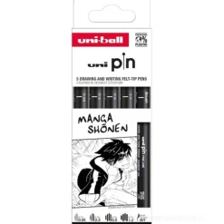 Confezione 5 penne fineliner Uni Pin Manga Shonen