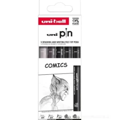 Confezione 5 penne fineliner Uni Pin Comics