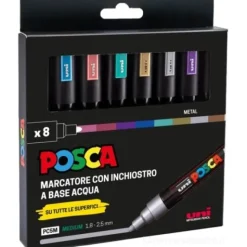 Confezione 8 pz. marcatore Posca punta media 4 Pz Colori Metal Assortiti (M PC5MM 8P)