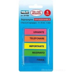 Confezione 5 segnapagina adesivi colorati da 25 fogli 12x45mm