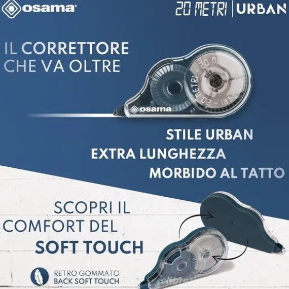 Correttore a nastro Urban antiscivolo con impugnatura gommata 20m assortito (OW 84040363)
