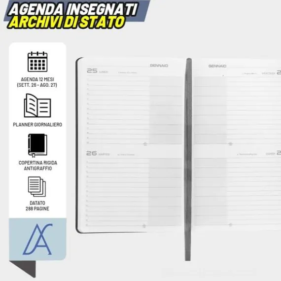 Diario Agenda insegnanti 12 mesi Bi-Day Archivio di Stato Colombo - Diario scolastico 2026-2027