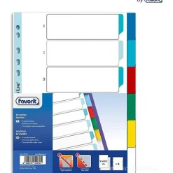 Divisori a foratura universale per raccoglitori ad anelli con 6 tacche colorate